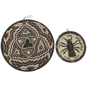 African Ethnic Tribal Folk Art Hand Woven Natural Grass Coil Wall Art Set Spider